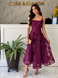 VESTIDO MORADO CON FLORES 3D