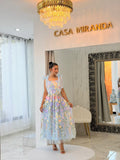 VESTIDO AZUL FLORES 3D